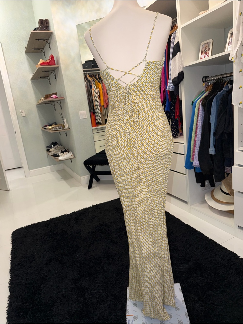 Monday Swimwear Yellow Diamond-Print Lace-Up Maxi Dress